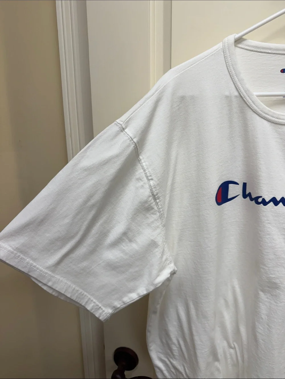 Champion White Short Sleeve Tee with Blue Logo - Picture 3 of 9